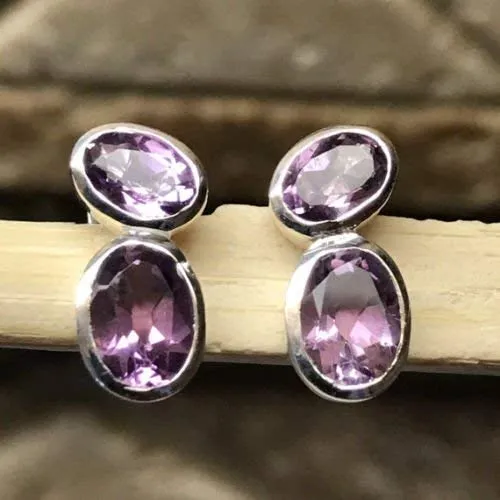 Natural 2ct Purple Amethyst 925 Solid Sterling Silver Earrings 12mm