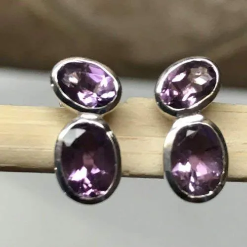 Natural 2ct Purple Amethyst 925 Solid Sterling Silver Earrings 12mm