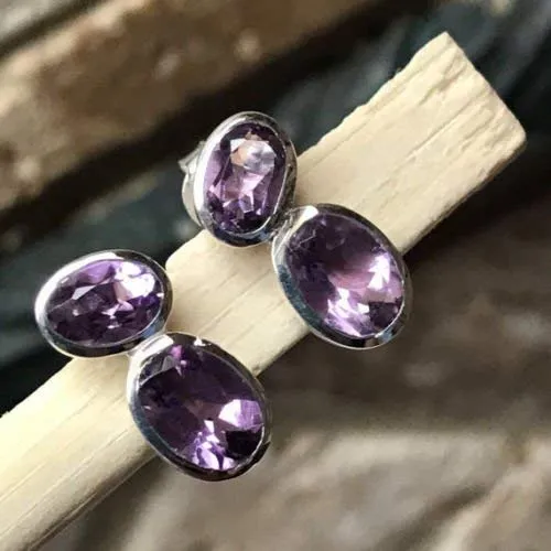 Natural 2ct Purple Amethyst 925 Solid Sterling Silver Earrings 12mm