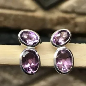 Natural 2ct Purple Amethyst 925 Solid Sterling Silver Earrings 12mm