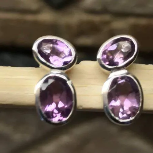 Natural 2ct Purple Amethyst 925 Solid Sterling Silver Earrings 12mm