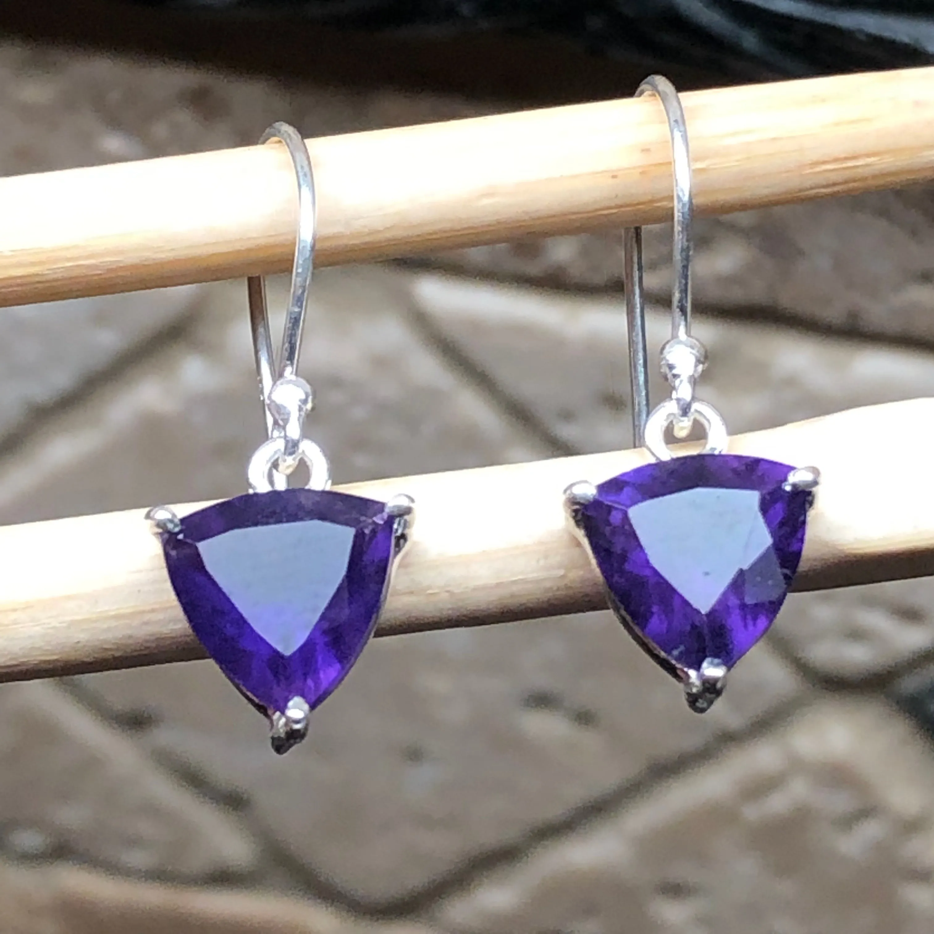 Natural 2ct Purple Amethyst 925 Solid Sterling Silver Earrings 20mm