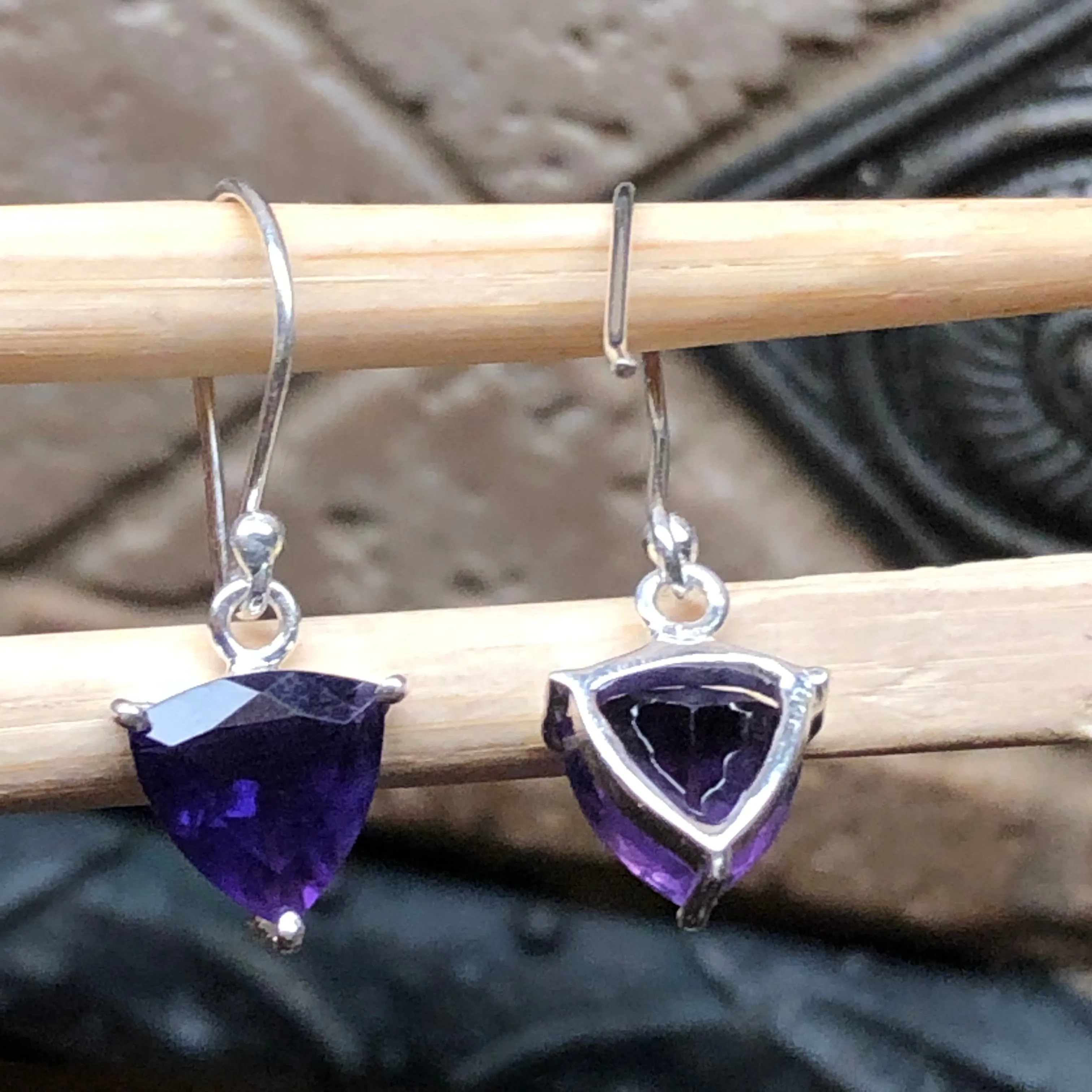 Natural 2ct Purple Amethyst 925 Solid Sterling Silver Earrings 20mm