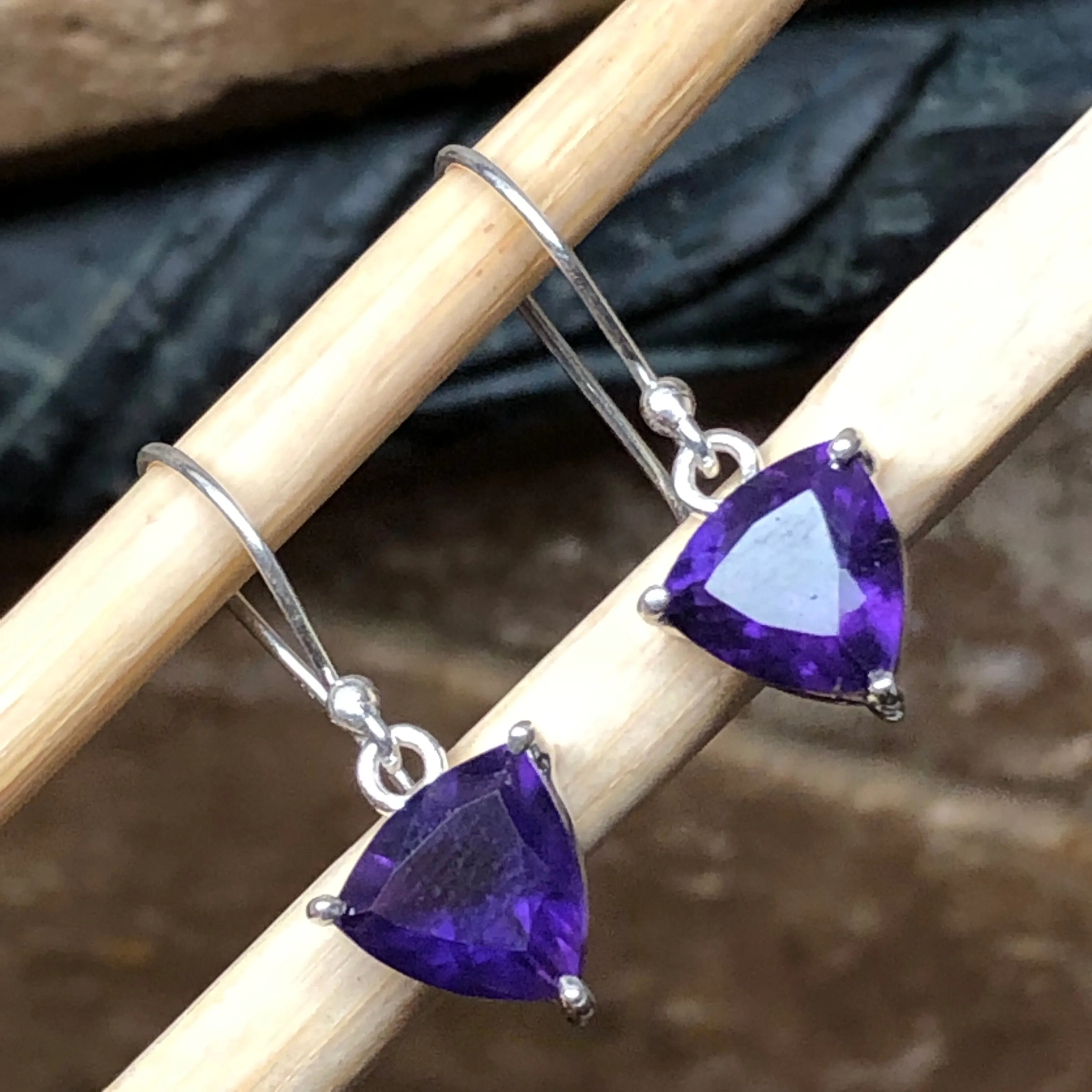Natural 2ct Purple Amethyst 925 Solid Sterling Silver Earrings 20mm