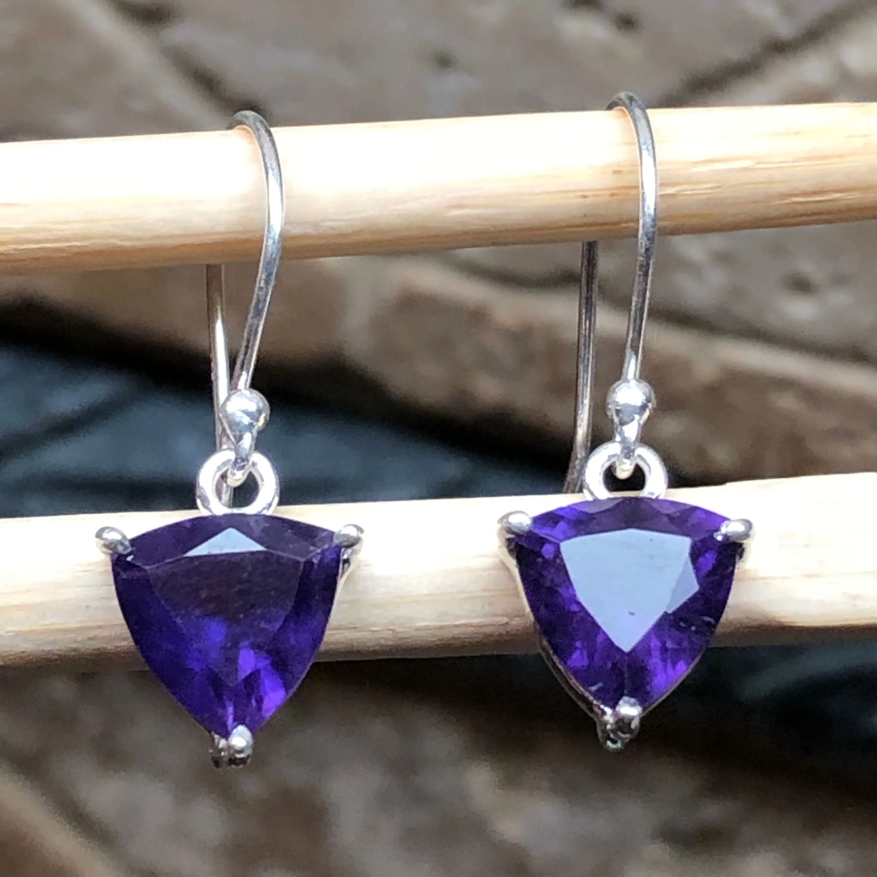 Natural 2ct Purple Amethyst 925 Solid Sterling Silver Earrings 20mm