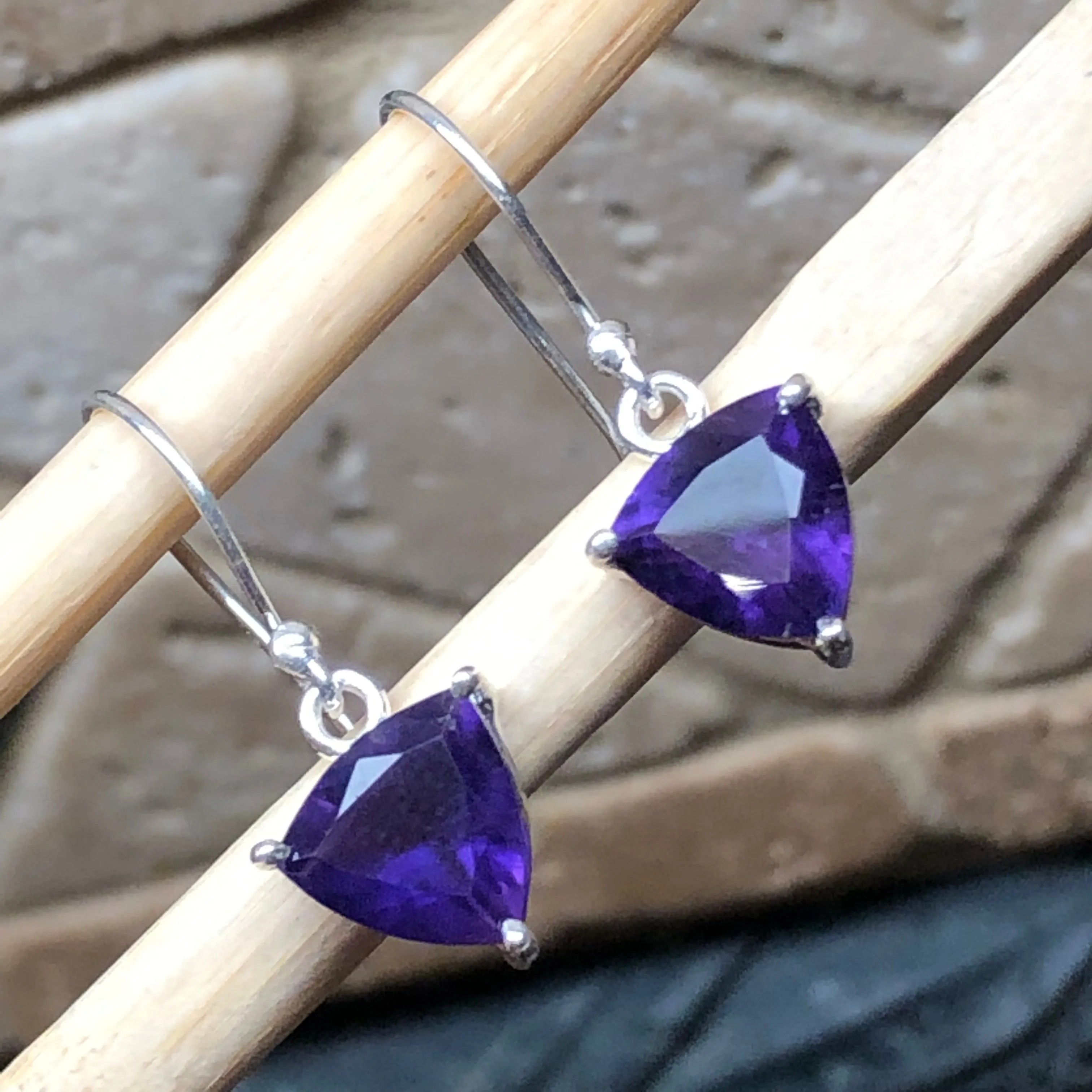 Natural 2ct Purple Amethyst 925 Solid Sterling Silver Earrings 20mm