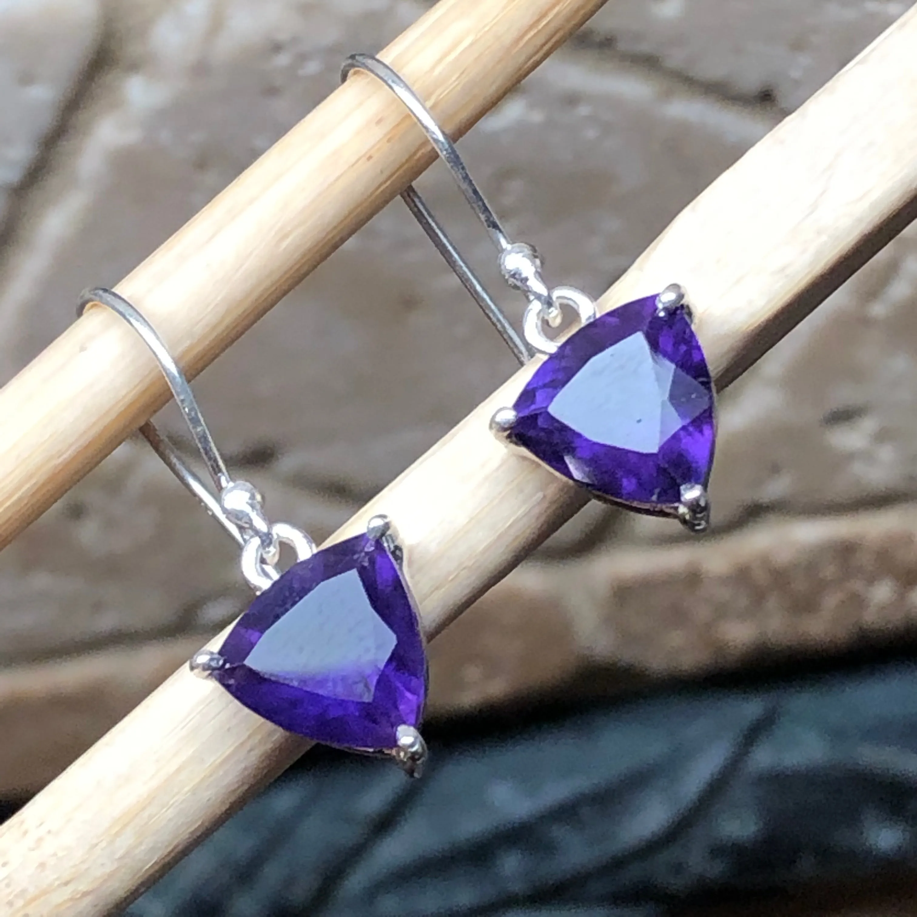 Natural 2ct Purple Amethyst 925 Solid Sterling Silver Earrings 20mm