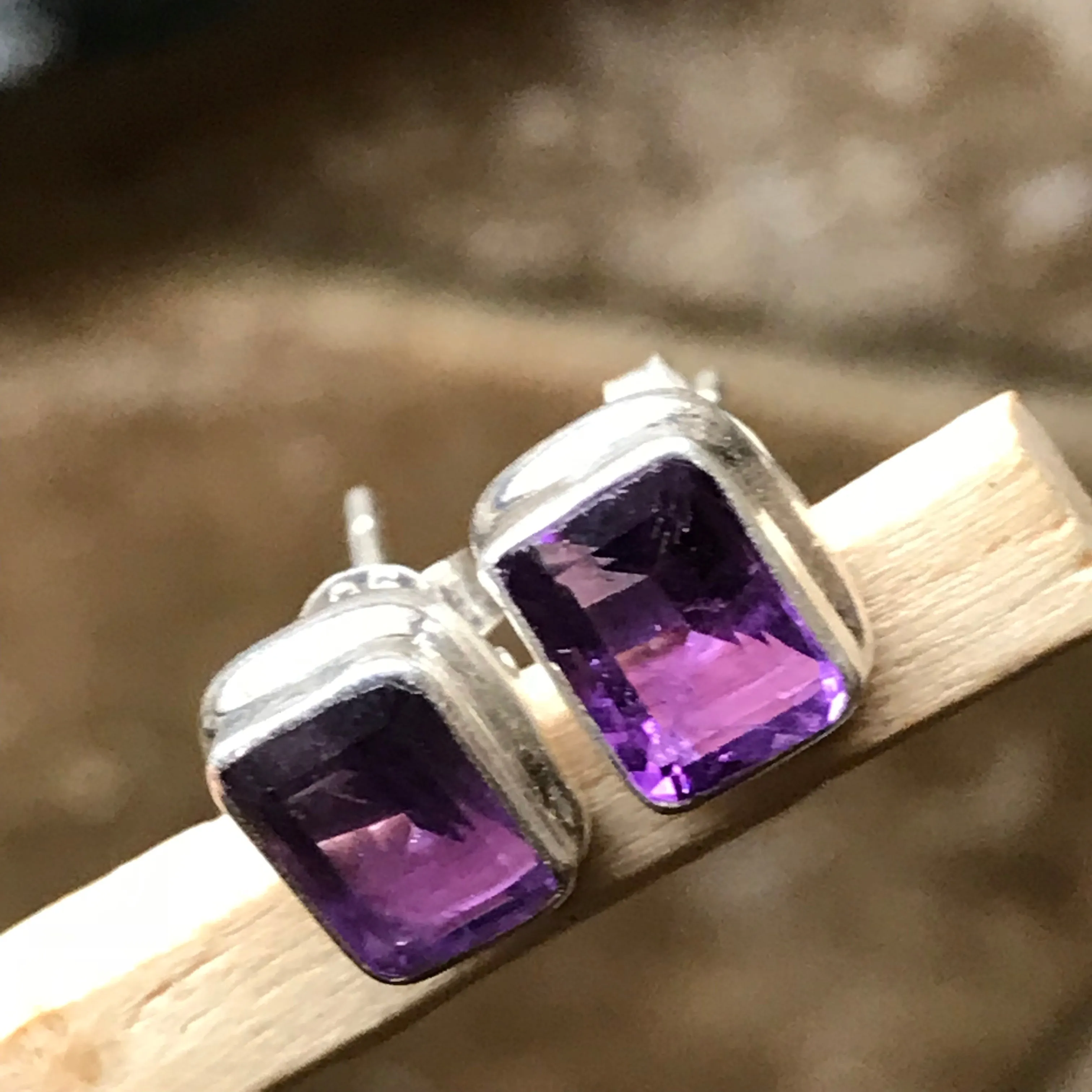 Natural 2ct Purple Amethyst 925 Solid Sterling Silver Earrings 7mm
