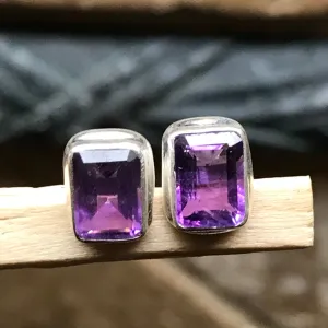 Natural 2ct Purple Amethyst 925 Solid Sterling Silver Earrings 7mm