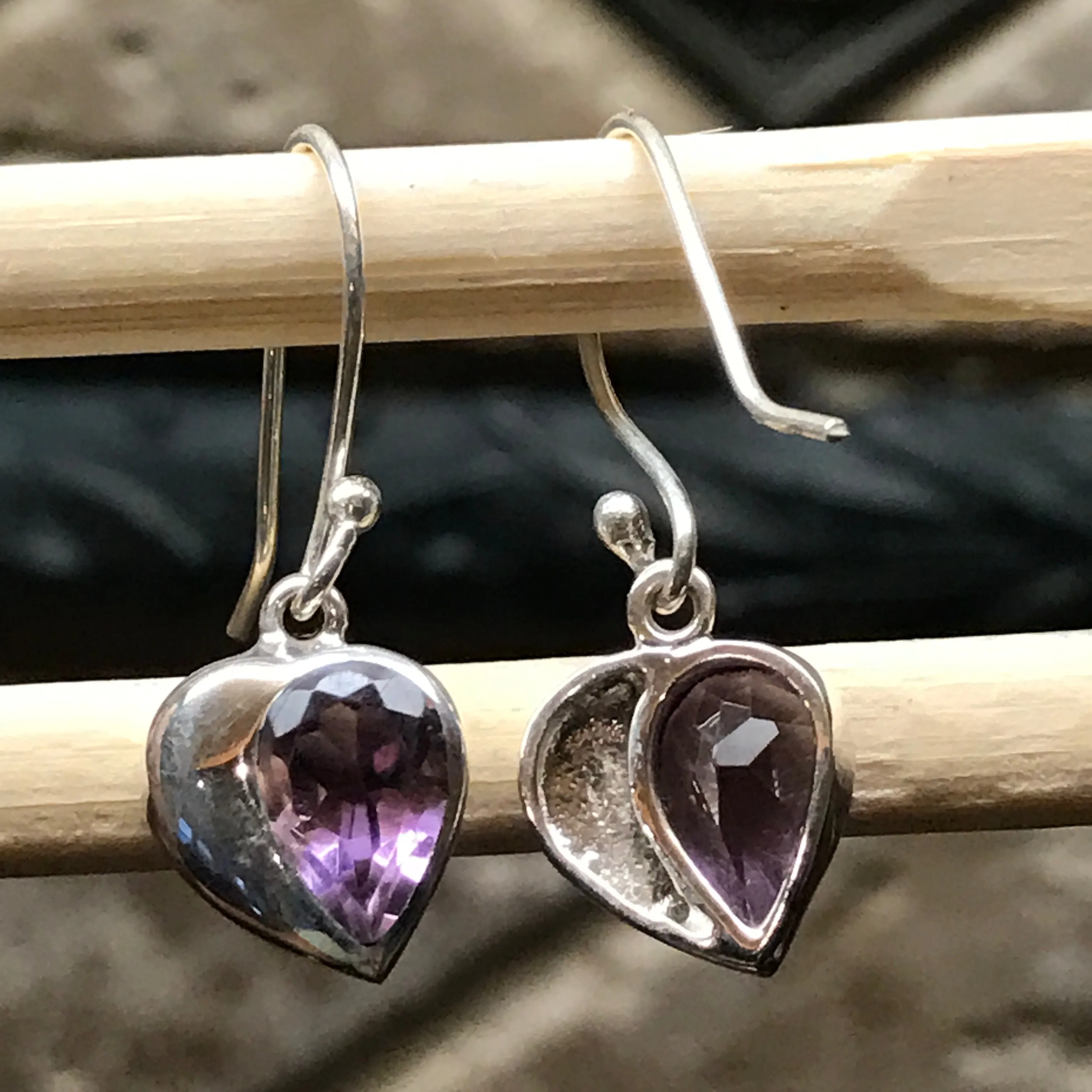 Natural 2ct Purple Amethyst 925 Solid Sterling Silver Heart Earrings 26mm