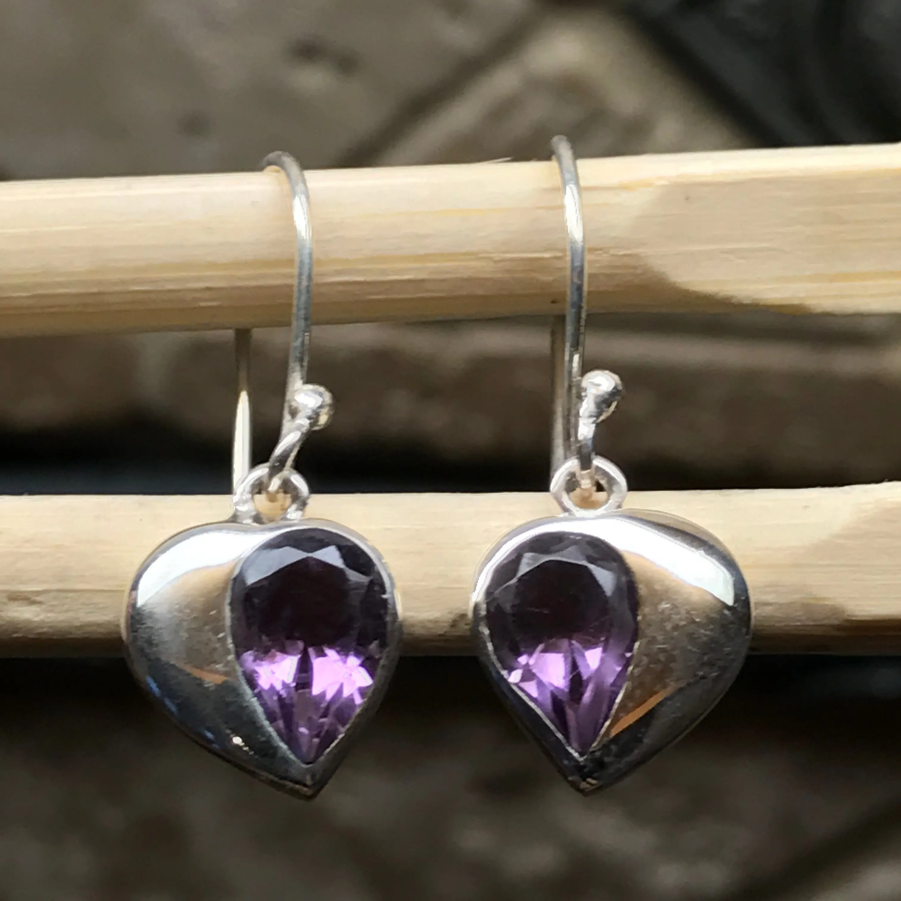 Natural 2ct Purple Amethyst 925 Solid Sterling Silver Heart Earrings 26mm