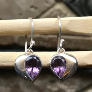 Natural 2ct Purple Amethyst 925 Solid Sterling Silver Heart Earrings 26mm