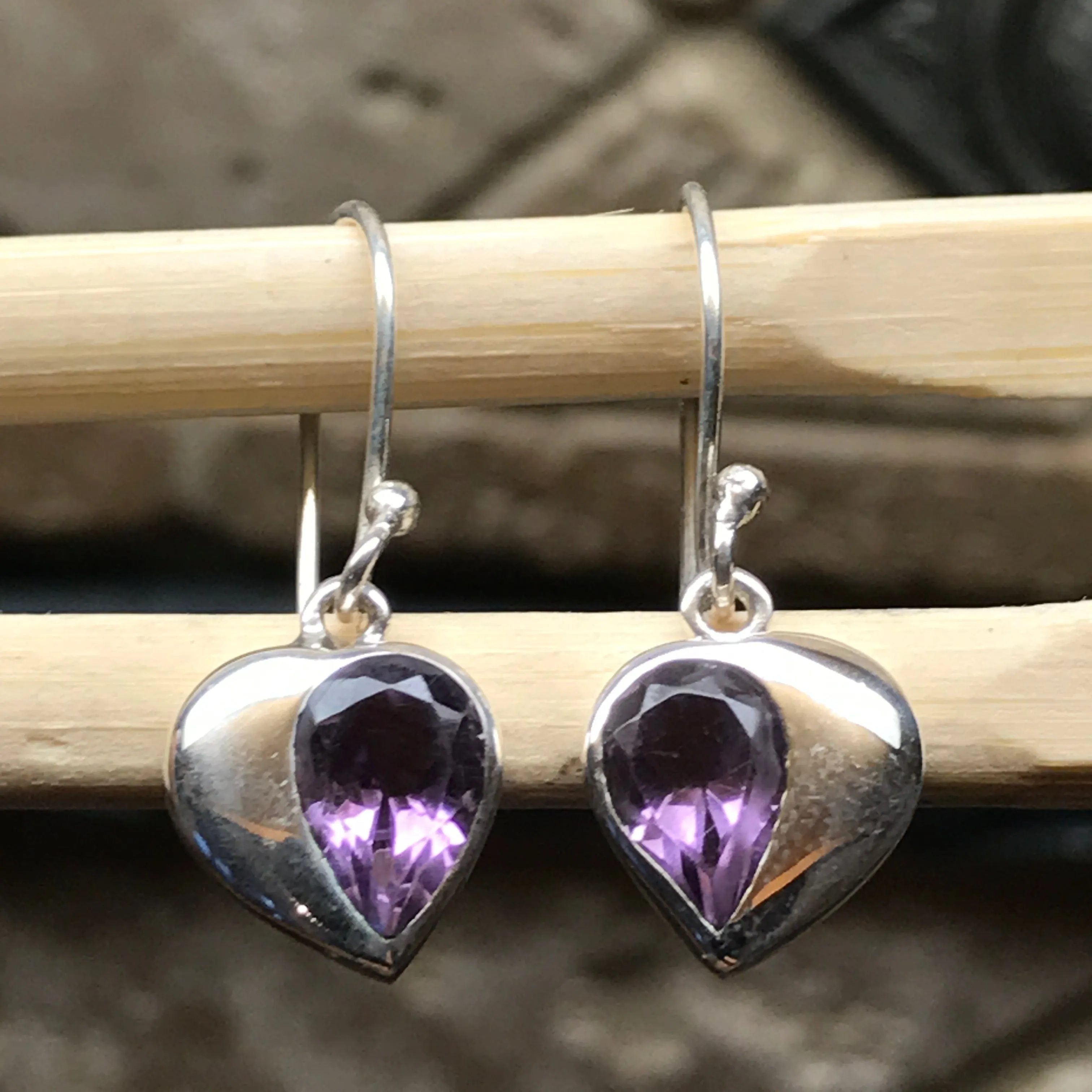 Natural 2ct Purple Amethyst 925 Solid Sterling Silver Heart Earrings 26mm