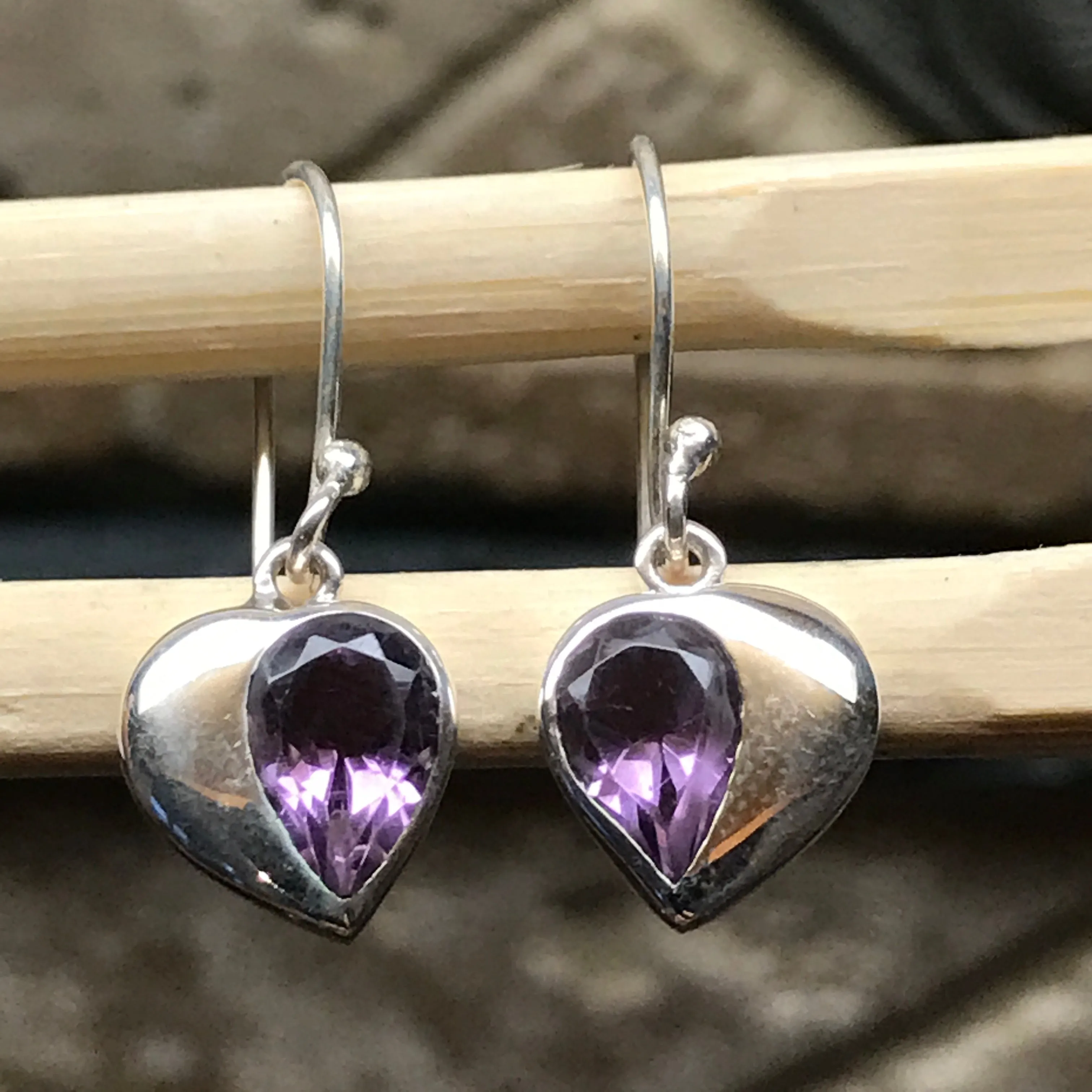 Natural 2ct Purple Amethyst 925 Solid Sterling Silver Heart Earrings 26mm