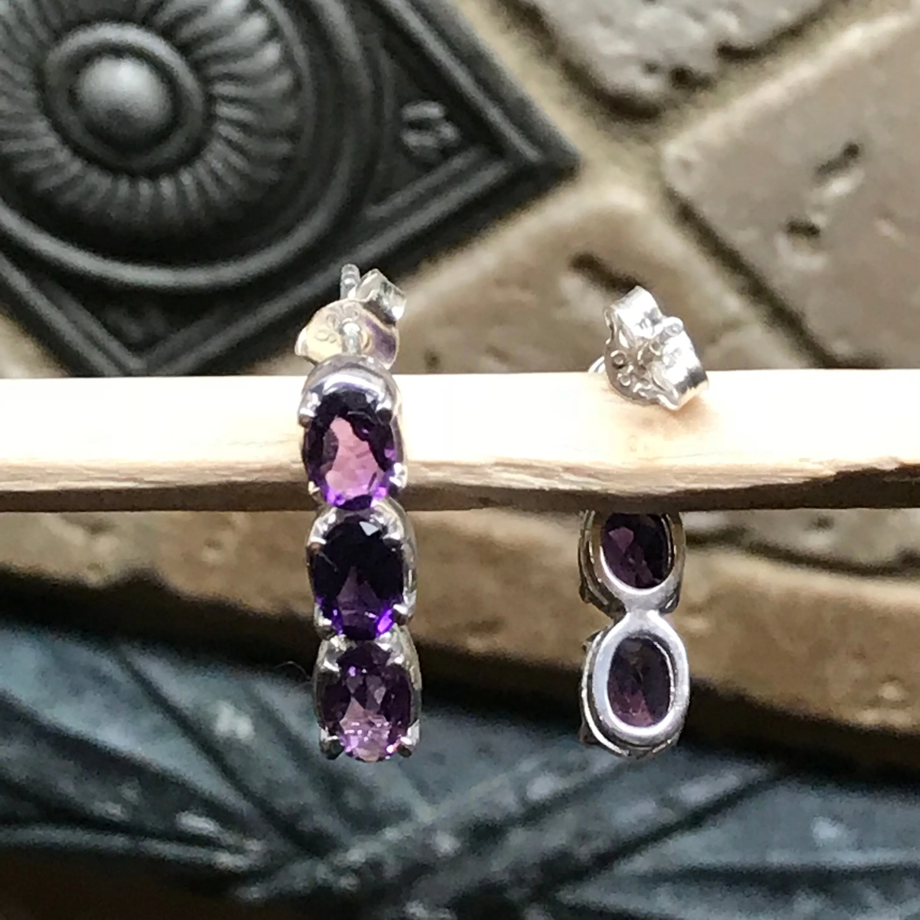 Natural 3.5ct Purple Amethyst 925 Solid Sterling Silver Earrings 18mm