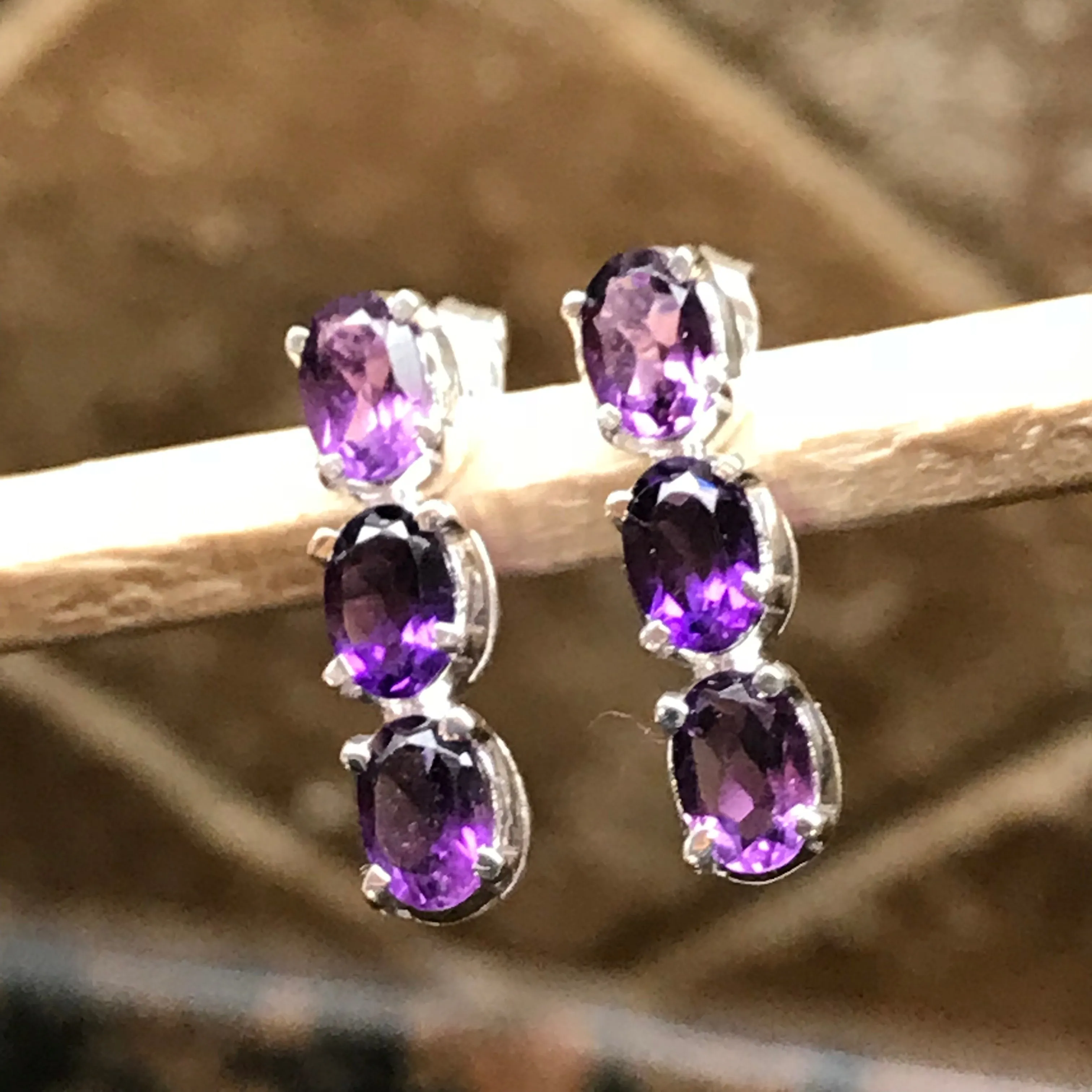 Natural 3.5ct Purple Amethyst 925 Solid Sterling Silver Earrings 18mm