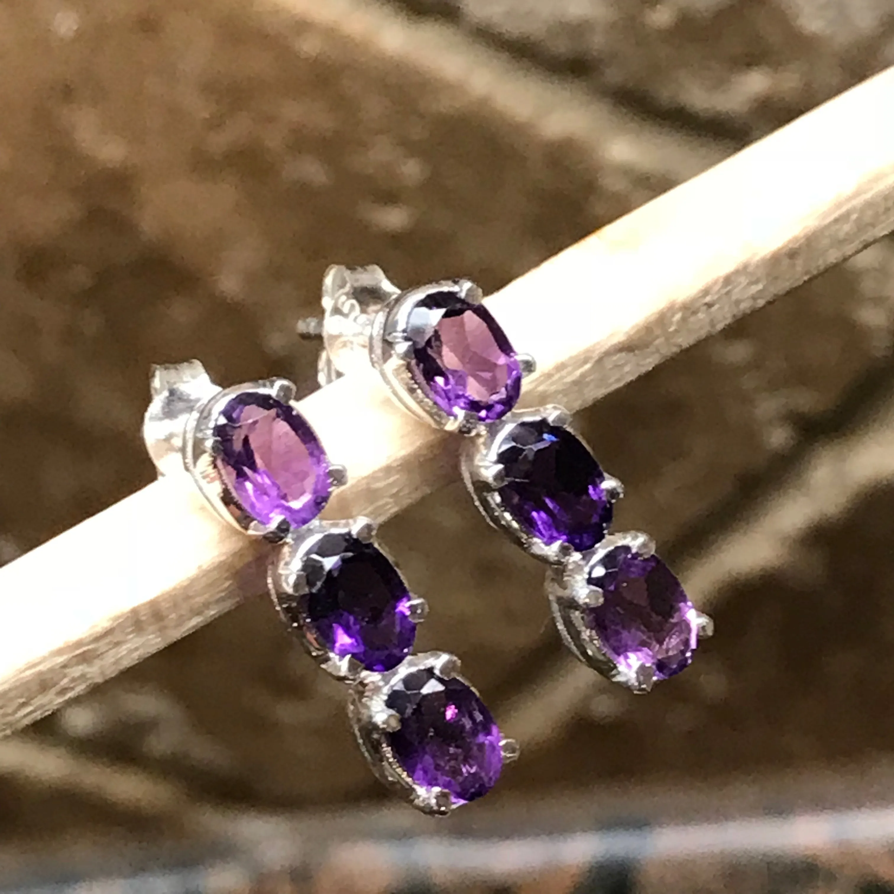 Natural 3.5ct Purple Amethyst 925 Solid Sterling Silver Earrings 18mm