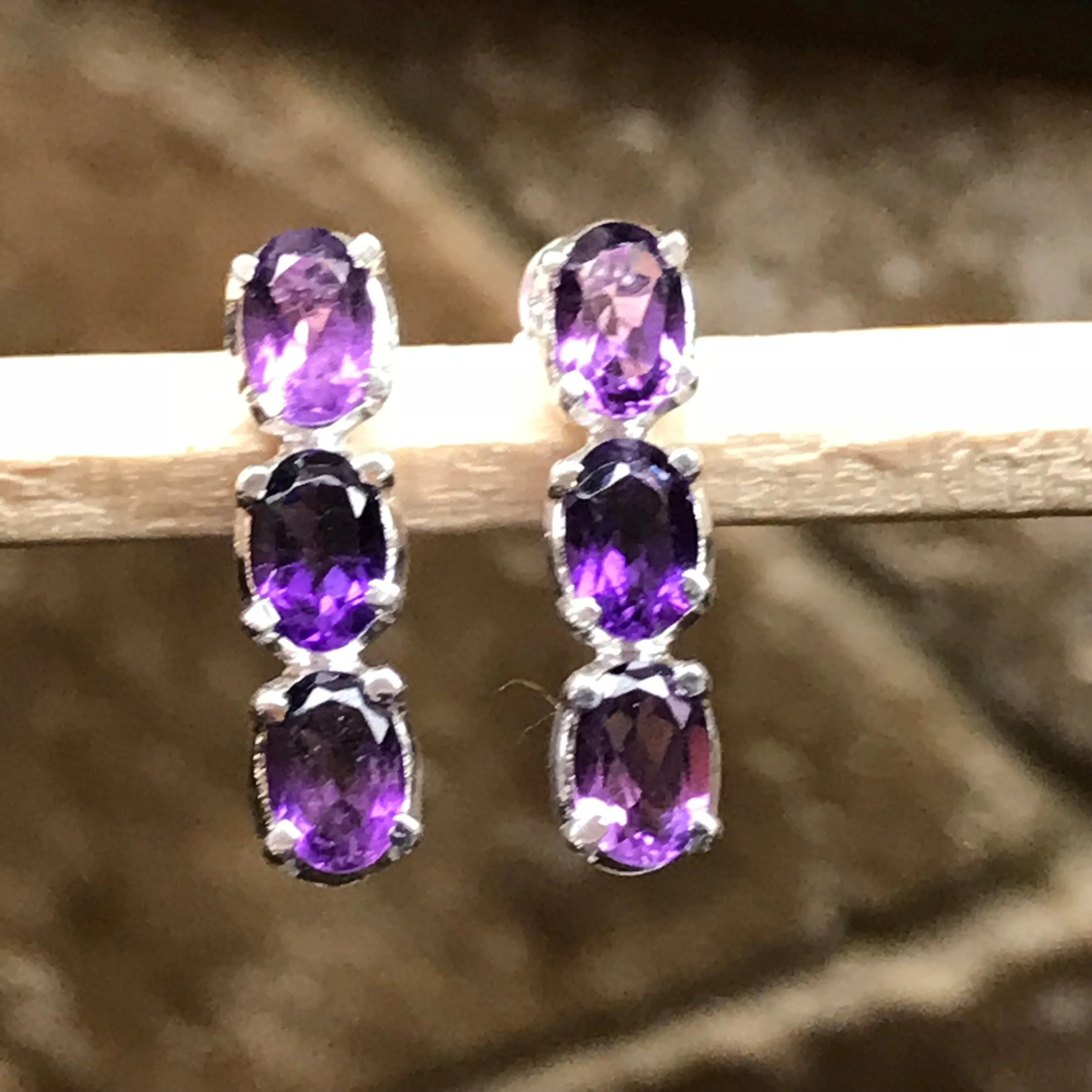 Natural 3.5ct Purple Amethyst 925 Solid Sterling Silver Earrings 18mm