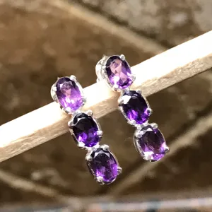 Natural 3.5ct Purple Amethyst 925 Solid Sterling Silver Earrings 18mm