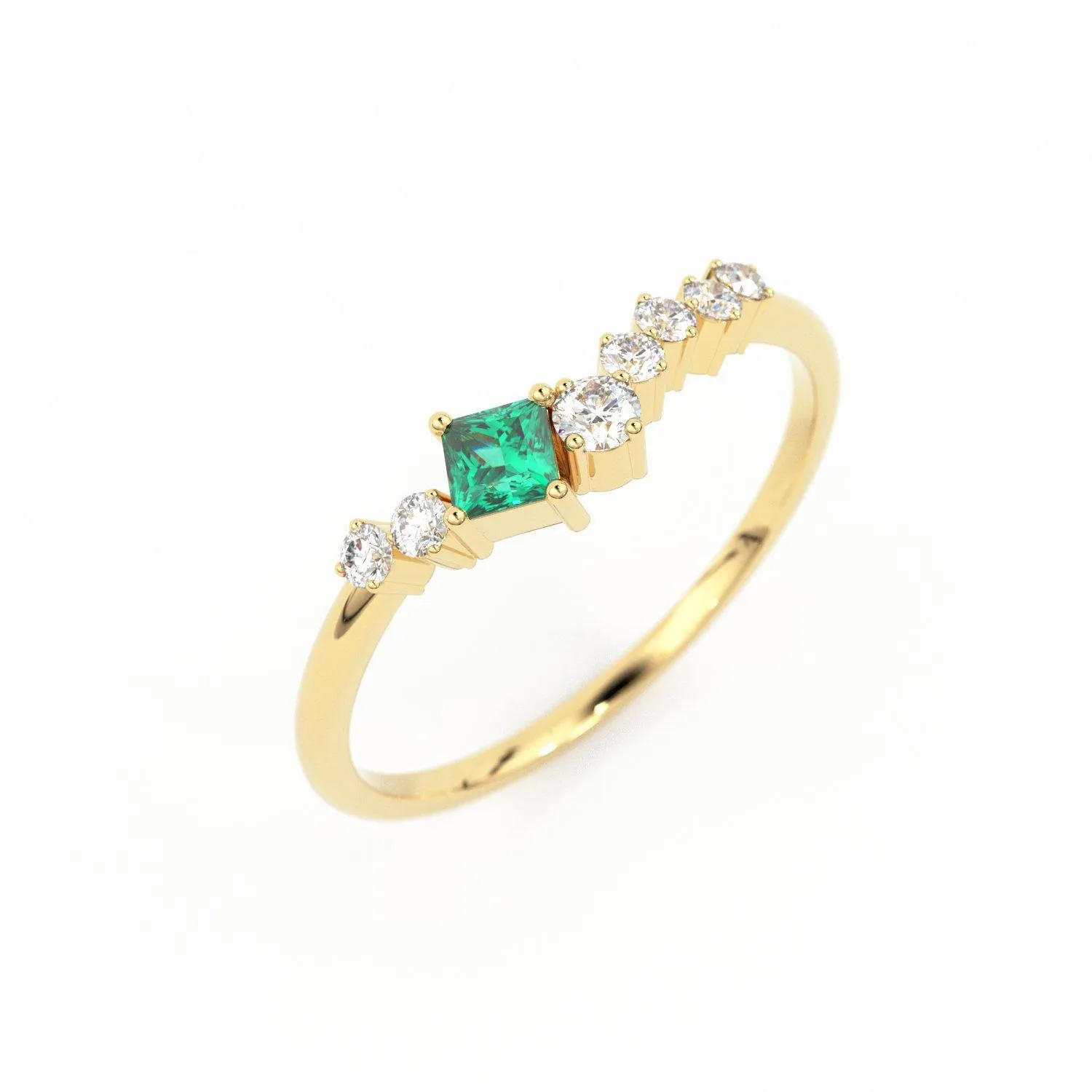 Natural Emerald Ring / 14k Gold Princess Cut Emerald Ring for Women / Emerald and diamond cluster rings / Emerald engagement ring