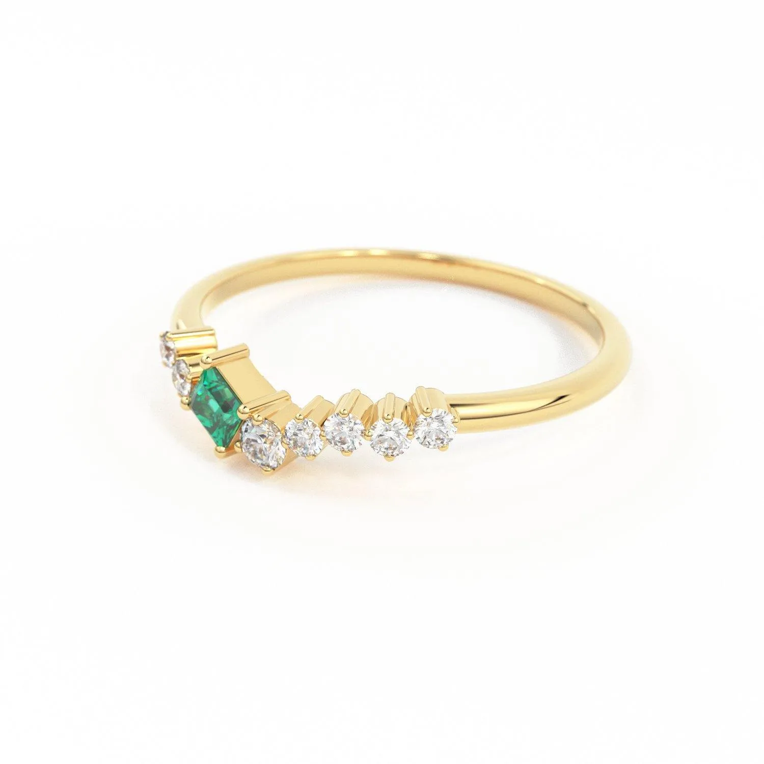 Natural Emerald Ring / 14k Gold Princess Cut Emerald Ring for Women / Emerald and diamond cluster rings / Emerald engagement ring