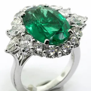 Natural GIA Emerald Ring 6.51ct Extra-Fine Emerald Oval with 3.06ct Diamonds