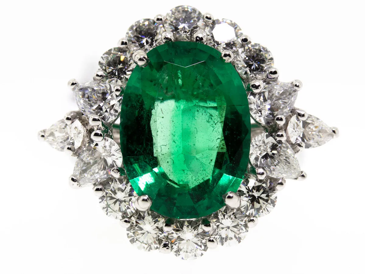 Natural GIA Emerald Ring 6.51ct Extra-Fine Emerald Oval with 3.06ct Diamonds