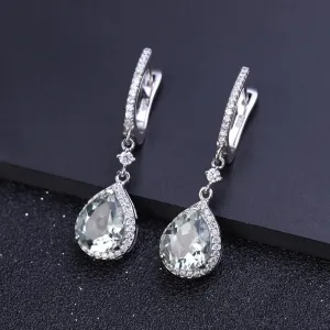 Natural Green Amethyst Prasiolite Gemstone Drop Earrings – 925 Sterling Silver Fine Jewelry