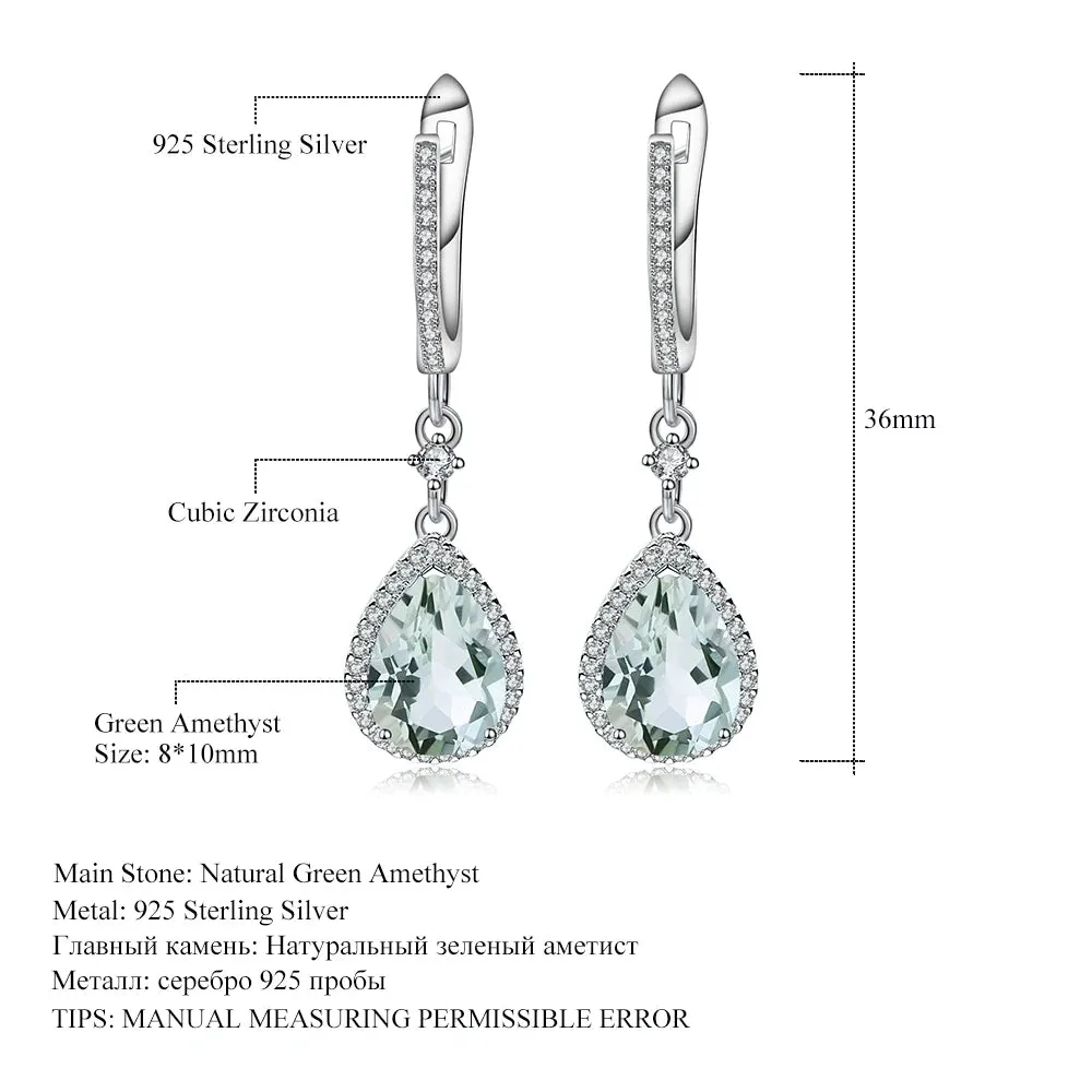 Natural Green Amethyst Prasiolite Gemstone Drop Earrings – 925 Sterling Silver Fine Jewelry