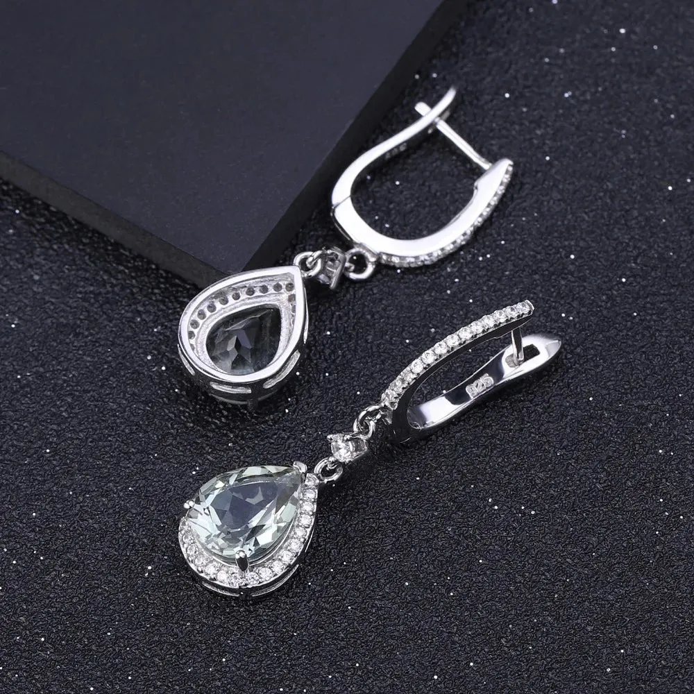 Natural Green Amethyst Prasiolite Gemstone Drop Earrings – 925 Sterling Silver Fine Jewelry