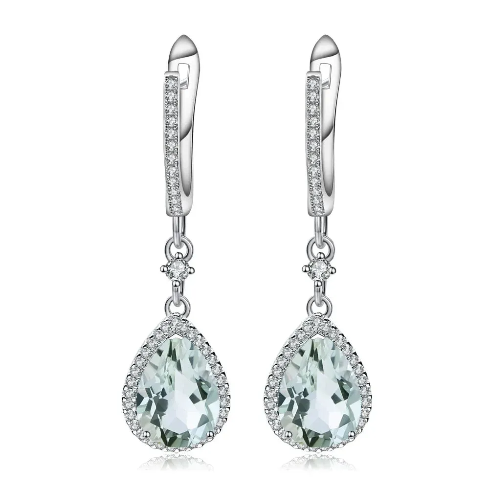 Natural Green Amethyst Prasiolite Gemstone Drop Earrings – 925 Sterling Silver Fine Jewelry