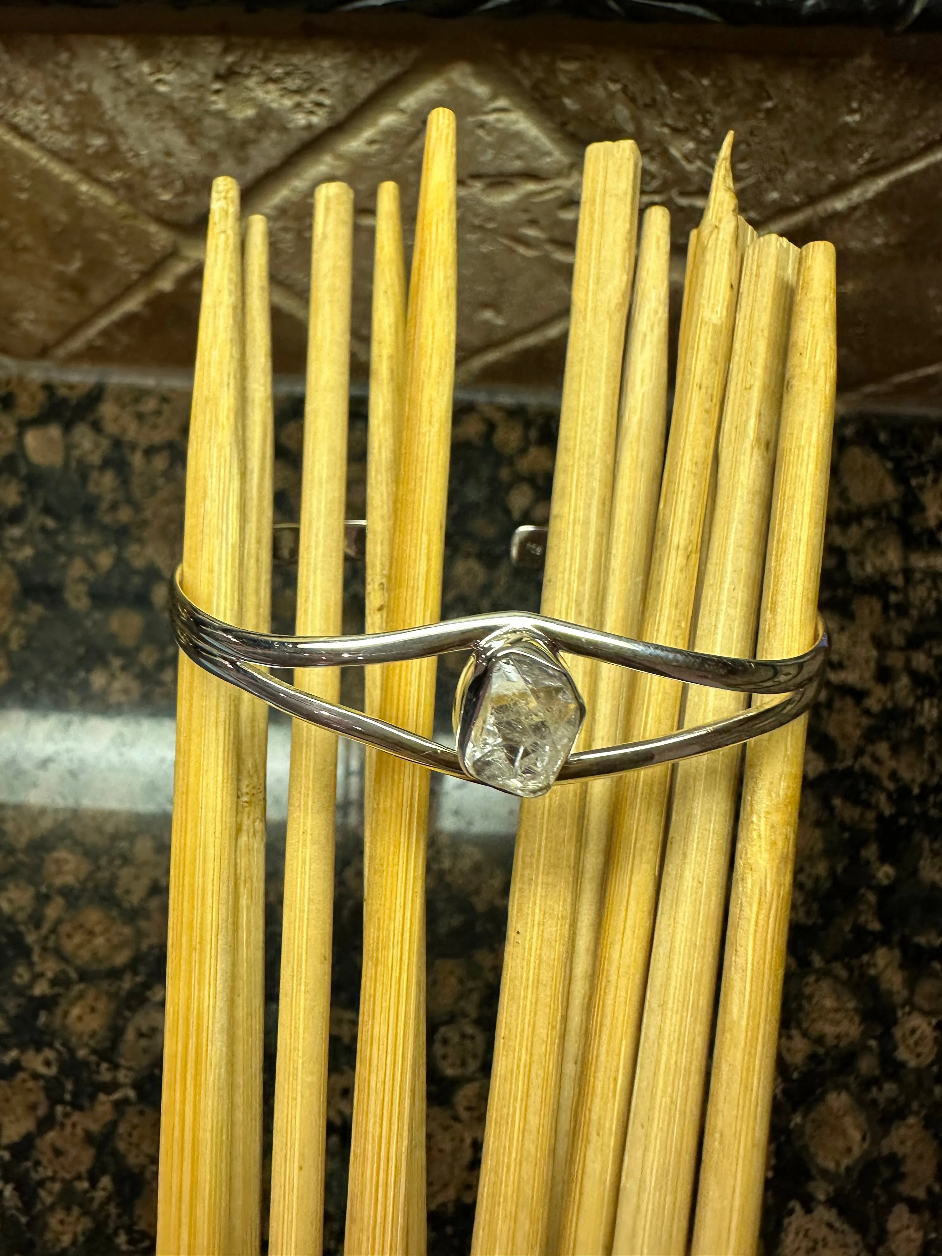 Natural Herkimer Diamond 925 Solid Sterling Silver Cuff Bracelet