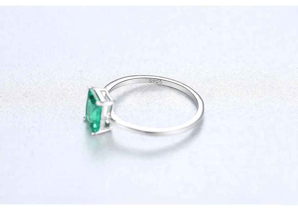 Natural Large Green Emerald Ring Wedding Real 925 Silver Sterling Women Jewelry