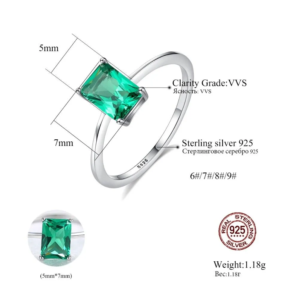 Natural Large Green Emerald Ring Wedding Real 925 Silver Sterling Women Jewelry