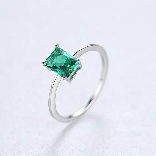 Natural Large Green Emerald Ring Wedding Real 925 Silver Sterling Women Jewelry