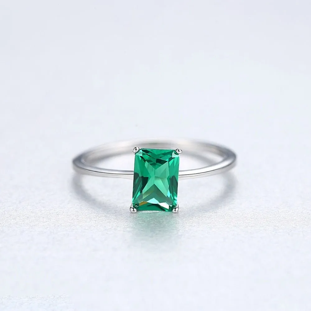 Natural Large Green Emerald Ring Wedding Real 925 Silver Sterling Women Jewelry