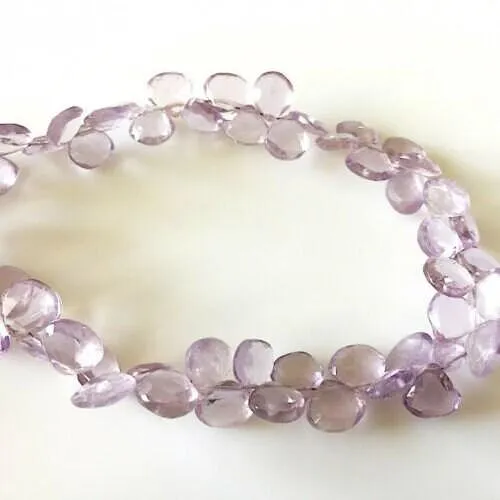 Natural Pink Amethyst Faceted Heart Briolette Loose Gemstone Pair Beads 7" 6mm