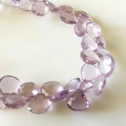 Natural Pink Amethyst Faceted Heart Briolette Loose Gemstone Pair Beads 7" 6mm