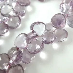 Natural Pink Amethyst Faceted Heart Briolette Loose Gemstone Pair Beads 7" 6mm