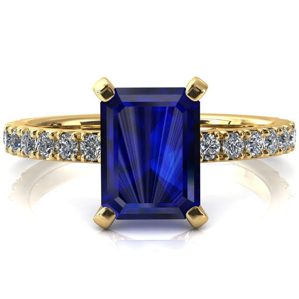 Nefili Emerald Blue Sapphire 4 Prong 5/8 Eternity Diamond French Pave Engagement Ring