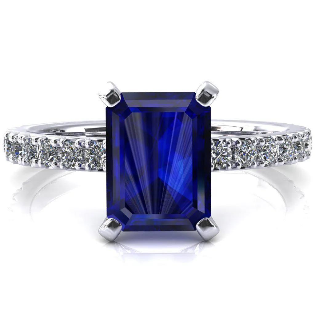 Nefili Emerald Blue Sapphire 4 Prong 5/8 Eternity Diamond French Pave Engagement Ring