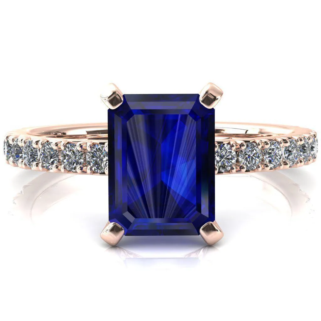 Nefili Emerald Blue Sapphire 4 Prong 5/8 Eternity Diamond French Pave Engagement Ring