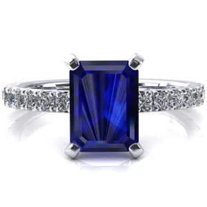 Nefili Emerald Blue Sapphire 4 Prong 5/8 Eternity Diamond French Pave Engagement Ring