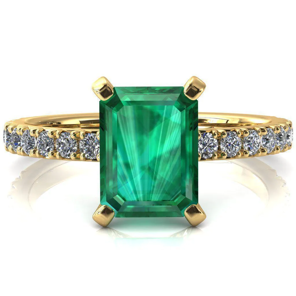 Nefili Emerald Emerald 4 Prong 5/8 Eternity Diamond French Pave Engagement Ring