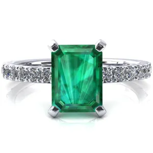 Nefili Emerald Emerald 4 Prong 5/8 Eternity Diamond French Pave Engagement Ring