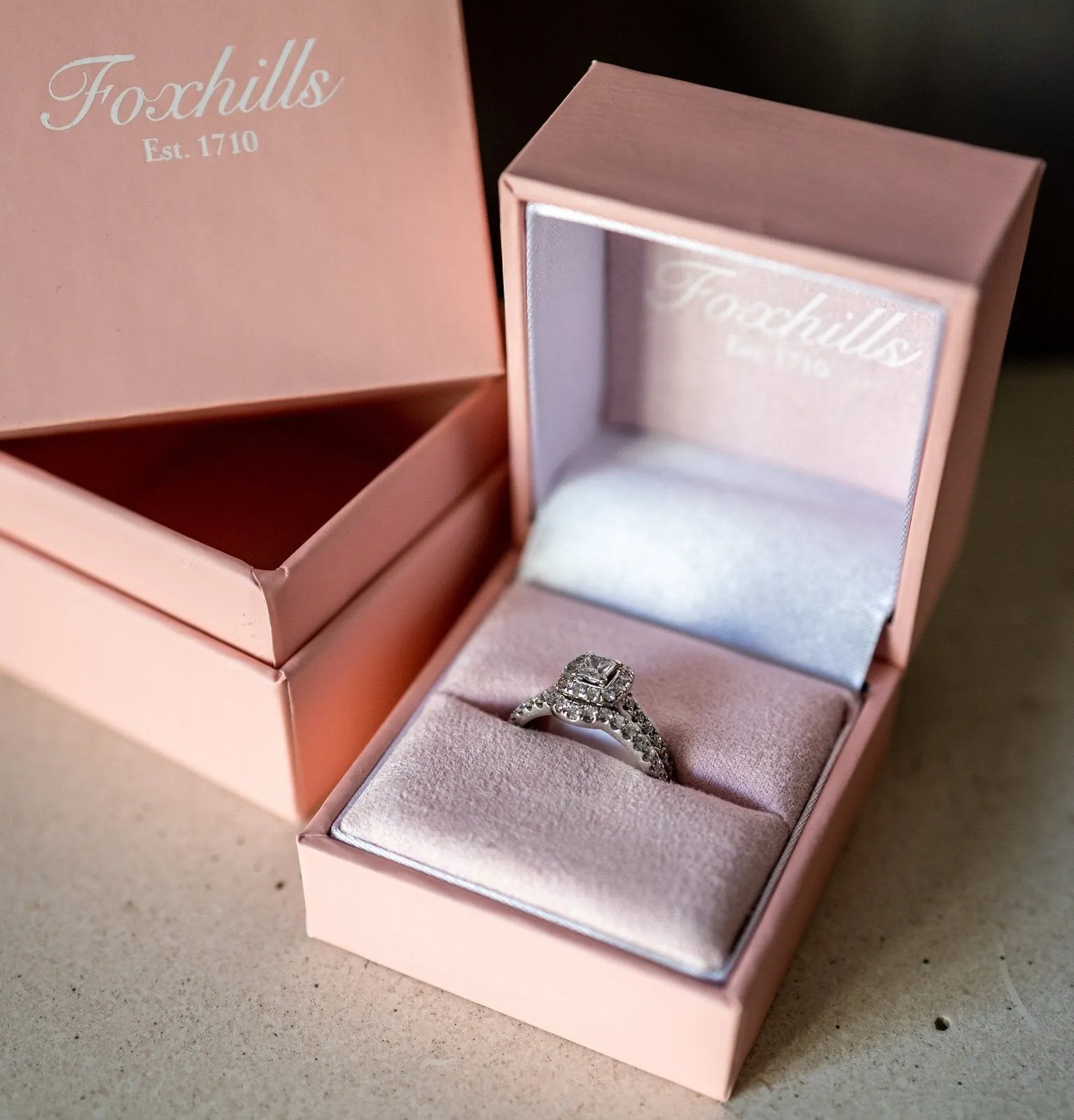 Neil Lane 14ct White Gold & 0.81ct Princess Cut Halo Diamond Engagement Ring & 0.33ct Diamond Wedding Band Bridal Set Size: K