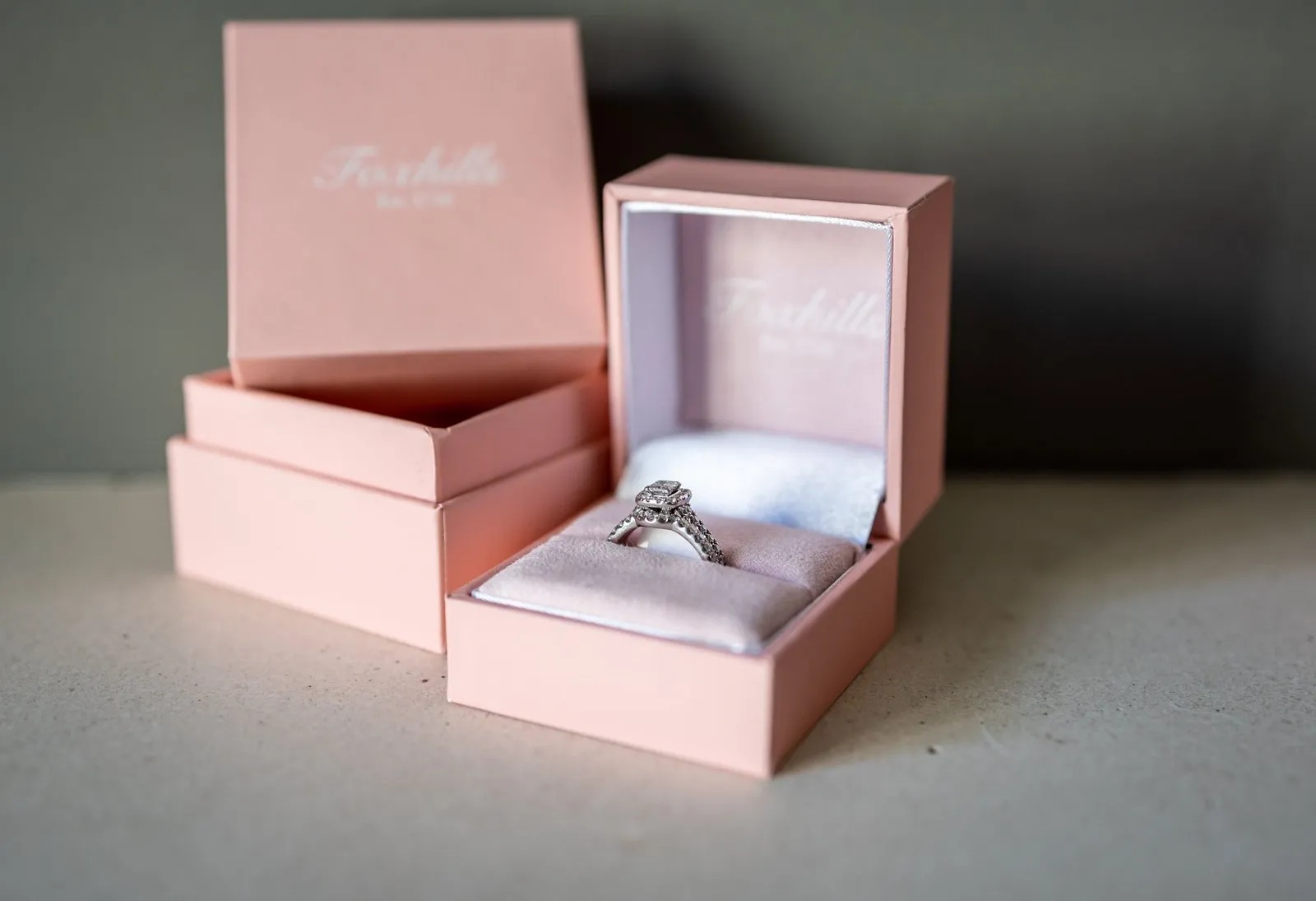 Neil Lane 14ct White Gold & 0.81ct Princess Cut Halo Diamond Engagement Ring & 0.33ct Diamond Wedding Band Bridal Set Size: K