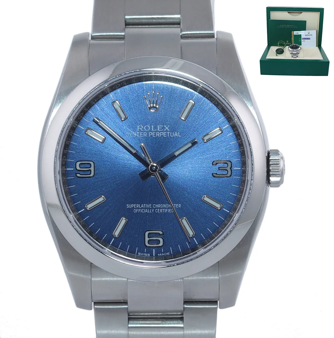 NEW 2020 PAPERS 116000 Rolex Oyster Perpetual Blue Arabic Stick 36mm Watch Box