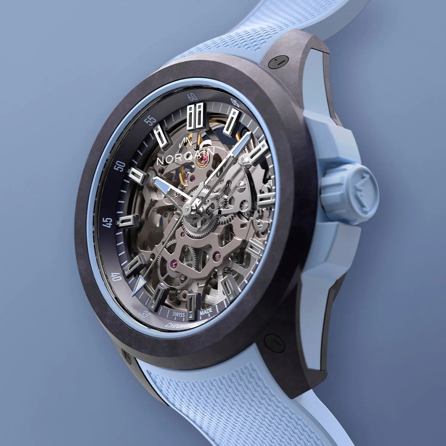 NORQAIN Independence Wild One Skeleton Purple Ice Blue Automatic – NNQ3001QPIA1AS-P001-3W2IAR.18PQ