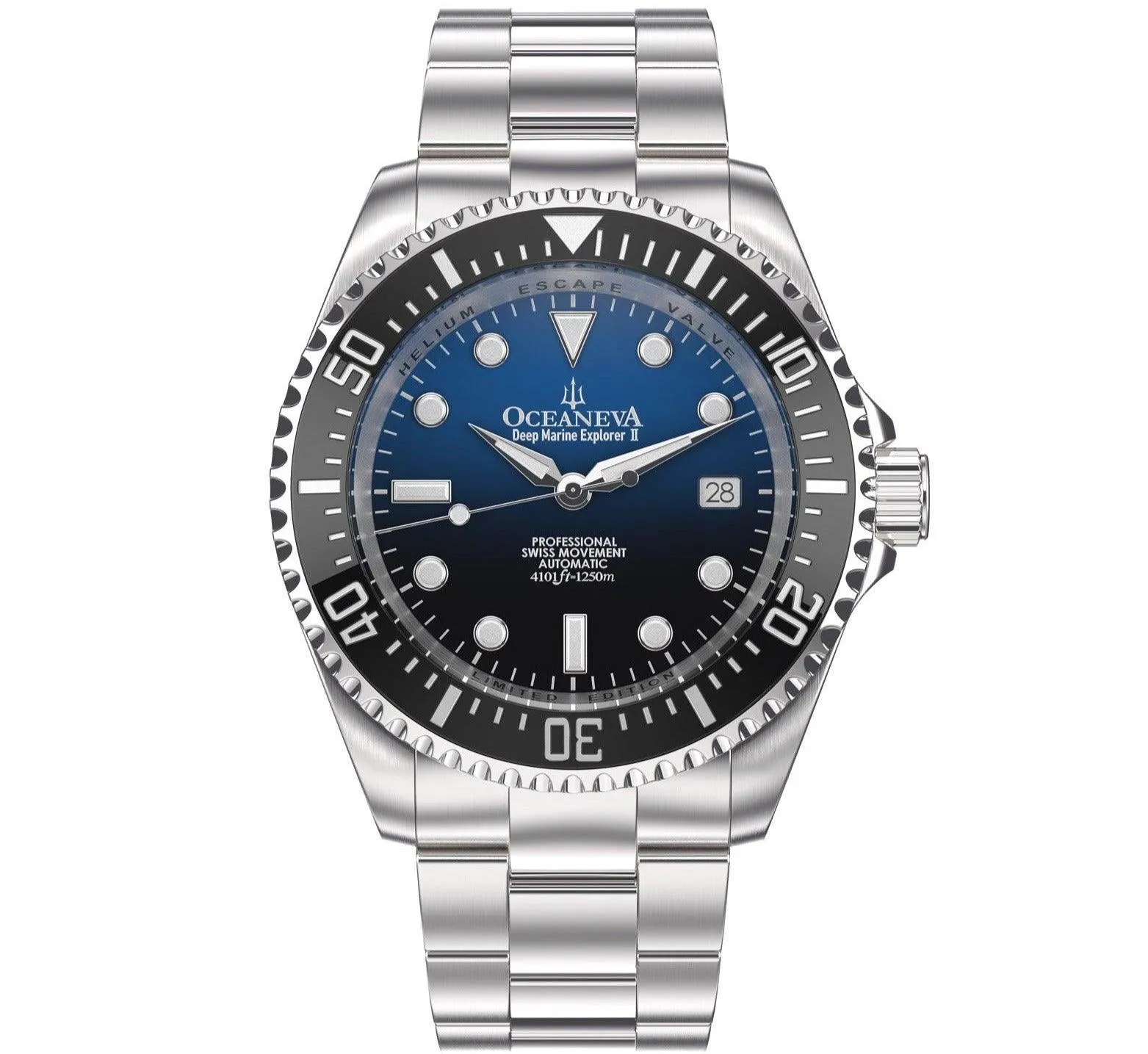 Oceaneva Men's Deep Marine Explorer II1250M Pro Diver Watch Blue Black Watch Black Bezel